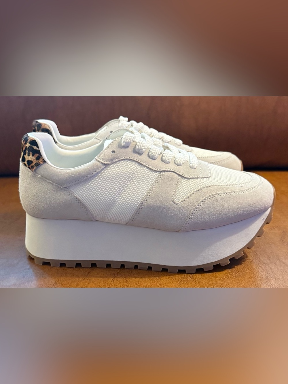 Silent D Vault White Platform Sneakers Leopard Heel Pony Hair Women’s 10 - Picture 5 of 12